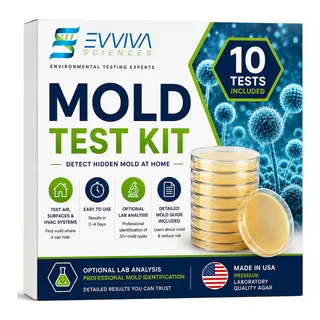 Evviva Sciences mold test kit box, 10 tests included